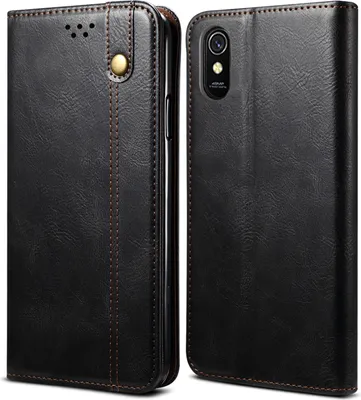 Produktbild von Redmi 9A Hülle, LaimTop Leder Flip Brieftasche Schutzhülle für Xiaomi Redmi 9A Schwarz
