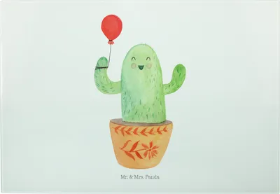Produktbild von Mr. & Mrs. Panda Vesperplatte Kaktus Luftballon - Weiß - Geschenk, Büro, Kakteen, Küchenbrett, Servierplatte, Frühstücksbrett, Freund, Schneidebrett Glas, Schneideplatte