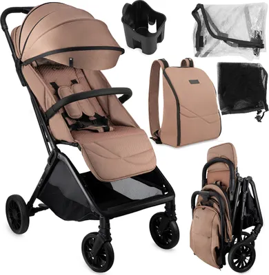 Produktbild von MoMi ANDREA Buggy Kinderwagen bis 22 kg - automatisches Falten - Rucksack, Zubehör - Braun