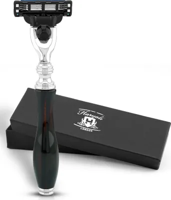 Produktbild von Nassrasierer Premium Mach3 Herrenrasierer, ergonomischer Rasierer, rot & schwarz Pack, Verstellbarer Rasierer mit hochwertiger Messing Harzbeschichtun