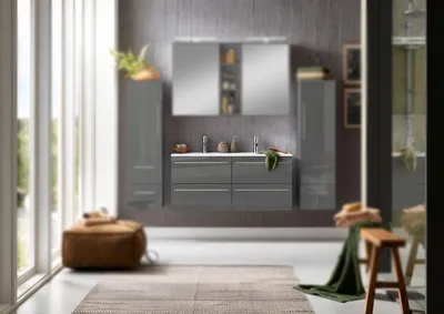 Produktbild von Refurbished Möbelretoure SAM® Badmöbel Doppelwaschtisch 120 cm Hochglanz grau VILLA