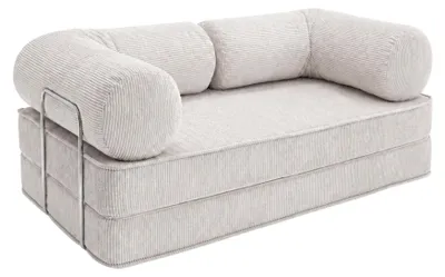 Obrázok produktu pre SURB Sofa 100 Modulárna cordová sedačka pre dospelých, dizajnová sedačka s opierkami a chrómovou konštrukciou, 200 x 100 cm, béžová / svetlosivá