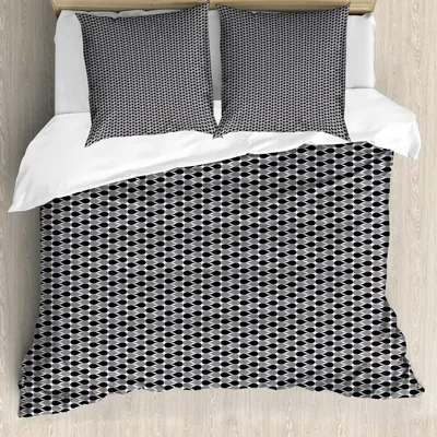 Produktbild von ABAKUHAUS Retro Bettbezug Set, Abstrakte Weinlese-Horizontal-Linie Wellenförmige Ovals Klassisches Mosaik Stil Simplistic, 155 x 220 cm + 80 x 80 cm, Grau Koksgraue