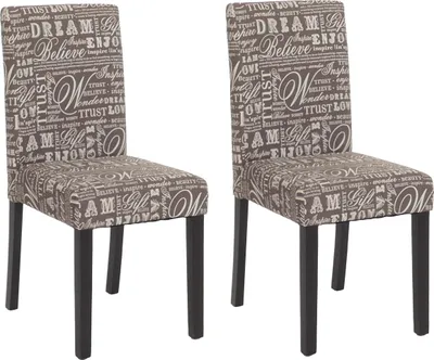 Immagine prodotto di set di 2 sedie per sala da pranzo Sedia da cucina Littau ~ tessuto con scritte, grigio, gambe scure