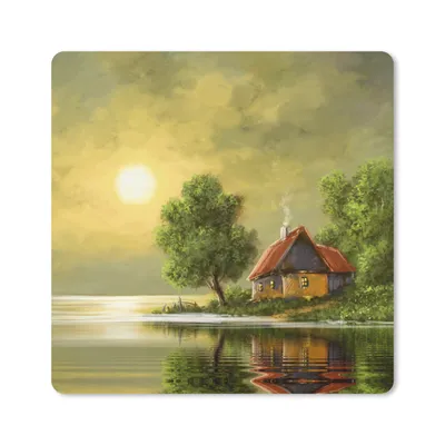 Produktbild von MuchoWow® Mauspad Mousepad Gemälde - Ölfarbe - Haus - Natur - Wasser 20x20 cm - Mousepads - Maus Mat - Pad - Mausunterlage - Desk Mat - Bureauartikeln