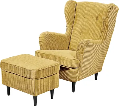 Produktbild von Ohrensessel >OSKAR< (Sessel und Hocker) in mustard - 78x102x98 (BxHxT)