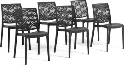 Immagine prodotto di set di 6 sedie impilabili in polipropilene con fibra di vetro per esterni e giardini, bar e ristoranti, cucine dal design moderno - MALIKA - Nero