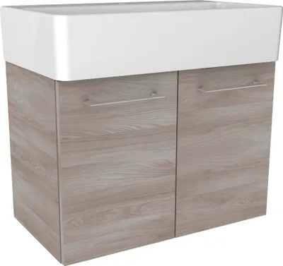 Produktbild von FACKELMANN Waschtischunterschrank LIMA / Badschrank mit Soft-Close-System / Maße (B x H x T): ca. 59 x 42 x 33 cm / hochwertiger Badezimmerschrank / Korpus: Braun / Front: Braun
