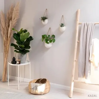 Obrázek produktu pro Závěsné keramické květináče – sada 3 ks | Dekorace na zeď do interiéru, na balkon a do zahrady | Krémová (matná)