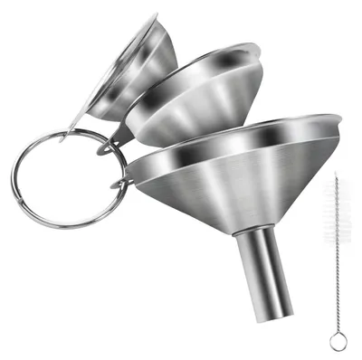 Produktbild von Edelstahl-Trichter Set 3 Stück (4,5/5,5/7,5 cm) mit Reinigungsbürste, spülmaschinenfest