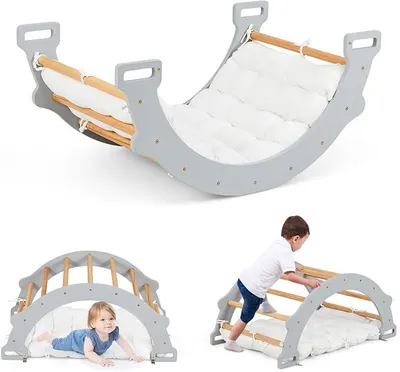 Imagen del producto de Estructura de escalada con cojín suave, triángulo de escalada para balancearse, escalar y gatear, estructura de escalada interior de madera, para niños a partir de 3 años (gris)