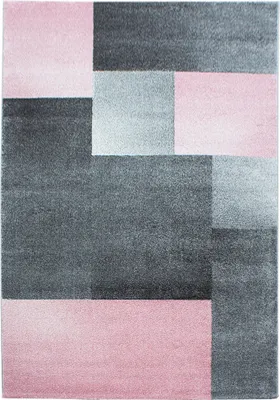 Obrázek produktu pro Koberec "Kurzflor" do obývacího pokoje, růžová barva, rozměry 240x340 cm, obdélníkový tvar, vzor: kostka