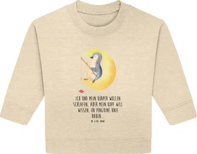 Produktbild von Mr. & Mrs. Panda Organic Baby Pullover Pinguin Mond 6. - 12. Monat - Natural Raw - Geschenk, schlafen, Bullover, Spruch, Nachtruhe, Neugierig, Süßigkeiten