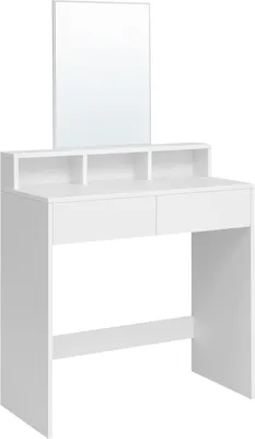 Produktbild von VASAGLE Schminktisch mit großem rechteckigen Spiegel, Schminktisch mit 2 Schubladen und 3 offenen Fächern, Schminktisch, moderner Stil, weiß
