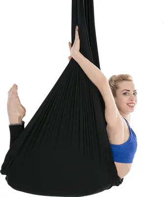 Immagine prodotto di Set di amache per yoga aereo, 100% poliestere, 5,5 metri x 3 metri, capacità di carico 300 kg, nero