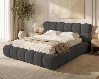 Produktbild von BESILIO Polsterbett 180x200 Bouclé Tokyo – Bett mit Bettkasten und Lattenrost, modernes Stauraumbett aus dickem Schaumstoff – Grau