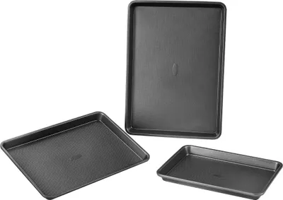 Produktbild von 3-tlg. Backform Set Kohlenstoffstahl mit Silikongriffen Schwarz - Küchenbackform für Kuchen und Gebäck