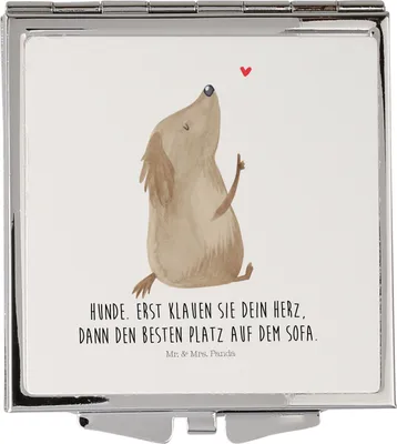 Produktbild von Mr. & Mrs. Panda Schminkspiegel Hund Liebe - Weiß - Geschenk, Hunde, Klappbarer Spiegel, Taschenspiegel, Handspiegel, Sprüche, Herz, Kleiner, Kosmetikspiegel
