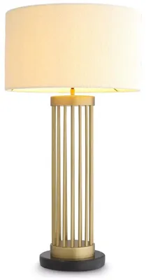 Produktbild von Casa Padrino Luxus Tischleuchte Antik Messingfarben / Schwarz / Weiß Ø 45 x H. 83 cm - Moderne Metall Schreibtischleuchte mit Marmorsockel und rundem Lampenschirm - Wohnzimmer Lampe