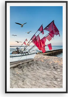 Produktbild von Gerahmtes Poster - Schwarzer Rahmen - £ódŸ Küste Möwen - 61x91,5 cm - Wand Bild - Wanddeko - Wandbilder - Kunstposter - Wandposter - Bilderrahmen - Bilder - Kunstdruck Wanddekoration - P2BPA61x91-4779