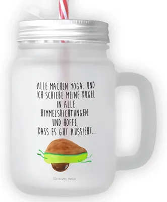 Produktbild von Mr. & Mrs. Panda Cocktailglas Avocado Yoga - Transparent - Geschenk, Haha, Glas Für Smoothies, Mit Henkel, Humor, Schraubdeckel, Und Deckel, Bauch, Hilfe, Unsportlich
