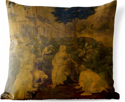 Produktbild von MuchoWow® Outdoor Kissen - Anbetung der Könige - Leonardo da Vinci - 50x50 cm - Wetterfest - Lounge Kissen - Komfortabel - Kissen mit Bild