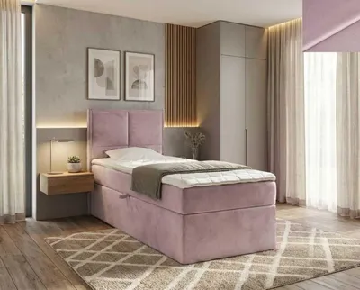 Produktbild von NORDELO Boxspringbett MODERNO 90x200 cm NEW VELO Velvet Rosa Komplett-Set gepolstertes Einzelbett mit Stauraum, Matratze und 4 cm Visco-Topper, Bonellfederkernmatratze, T30-Schaum