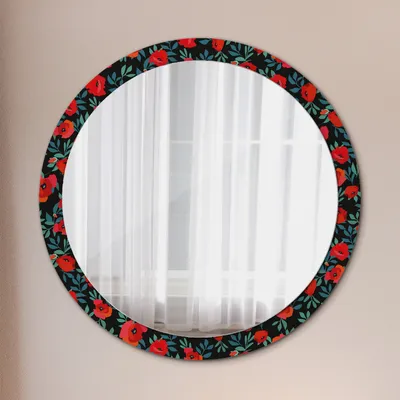 Produktbild von Ø100cm Spiegel - Glasrahmen mit Aufdruck - Wandspiegel Schlafzimmer - rot Mohn