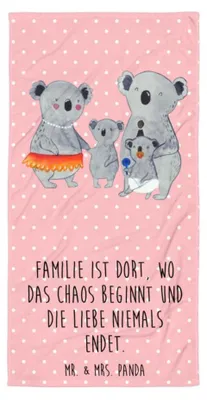 Produktbild von Mr. & Mrs. Panda Strandtuch Koala Familie - Rot Pastell - Geschenk, Koalas, Mama, Papa, Handtuch, Family, Badehandtuch, Großes, Muttertag, Duschhandtuch, Reisehandtuch