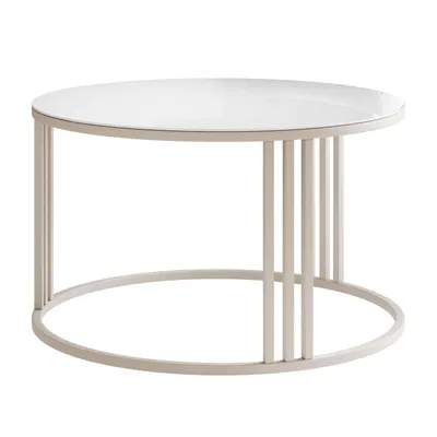 Produktbild von Runder Couchtisch LORI GLASS auf kaschmirfarbenem Gestell, Glas Weiß