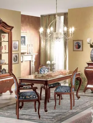 Produktbild von Klassischer Esszimmer Set Luxus Tisch 2x Armlehnenstühle Holz Gruppe 5tlg