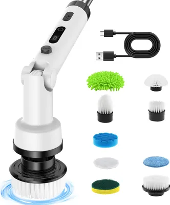 Obrázek produktu pro Elektrický čisticí kartáč, bezdrátový dobíjecí čisticí kartáč s 9 kartáčovými hlavami Spin Scrubber Multibrush Power Shower Scrubber, bílý