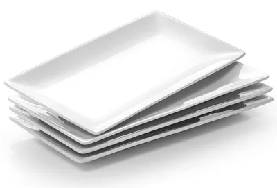 Porzellan-Servierplatten 30,5x15,2 cm, 4er-Set, rechteckig, weiß