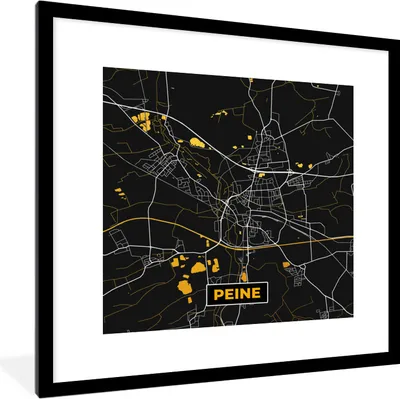 Produktbild von MuchoWow® Gerahmtes Poster Deutschland - Schwarz und Gold - Peine - Stadtplan - Karte 40x40 cm - Poster mit Schwarzem Bilderrahmen Wandposter Rahmen Foto Bilder - Poster - Plakat im Rahmen