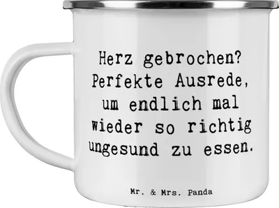 Produktbild von Mr. & Mrs. Panda becher emaille Spruch Liebeskummer Tröster - Weiß - Geschenk, Pott, Soulfood, Zitat, Gefühl, Teetasse, handgefertigt, Schokolade, Outdoor, Motivation