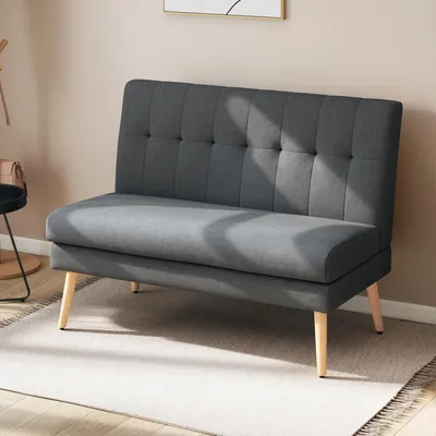 Produktbild von Kleinsofa Couch Leinenoptik Kautschukholz, Dunkelgrau
