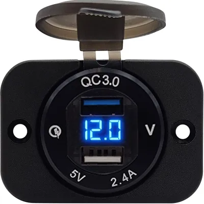 Produktbild von ProRide 12V USB-Steckdose 2x 5V/2,4A mit Voltmeter DS2114B, blau