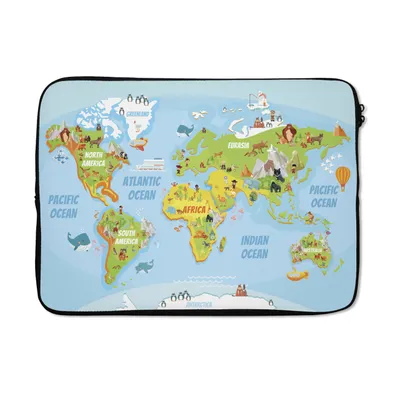 Produktbild von MuchoWow® Laptop Hülle 13 Zoll Weltkarte - Kinder - Tiere Laptoptasche - Laptophülle - Sleeve - Rundumschutz