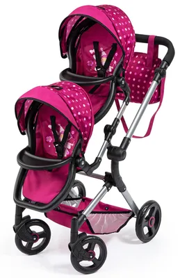 Image de Bayer Design 26267AA Twin doll stroller, poussette pour poupées, réglable en hauteur, pliable, panier à provisions intégré, sac à bandoulière, compatible avec EasyGo