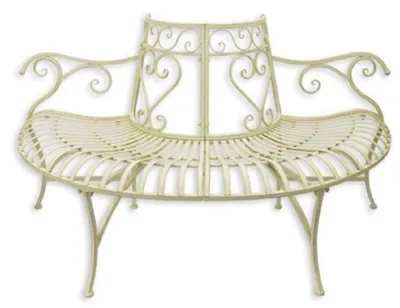 Image de Casa Padrino Banc d'arbre Art Nouveau Blanc 146 x 75,5 x H. 81,7 cm - Banc de jardin semi-circulaire en métal