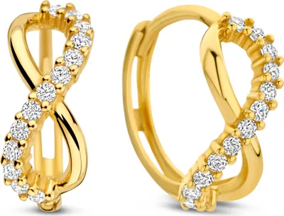 Produktbild von Neue Bling 9NBG-0758 Goldohrringe mit Zirkonia - Ohrringe - Unendlichkeit - 14 Karat - 12,5 mm Durchmesser - 5 mm breit - Zirkoniasteine - Scharnier - Gold