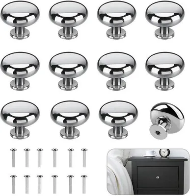 Immagine prodotto di Ibenzoa® Set di 12 pomelli rotondi per mobili, color argento, dimensioni 29 x 21 x 14 mm, in acciaio inossidabile, inclusi viti – ideali per armadi, cassetti, cassettiere