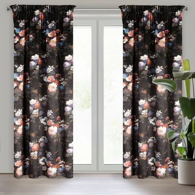 Obrázok produktu pre Zamatová záclona na kvetinovej páske KAREN 140X270 čierna
