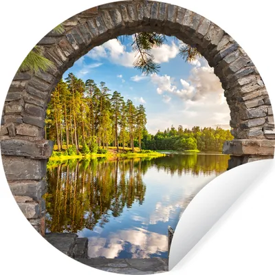 Produktbild von MuchoWow® Runde Wandtattoo - Wandsticker Tapete Aufkleber Landschaft - Ausblick - Wasser Ø 30 cm Selbstklebend und Repositionierbar - Wandaufkleber - Kreis - Wandbild - Fototapete - Selbstklebend - Dekoration - Wandschmuck - Schlafzimmer