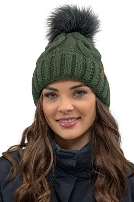 Zdjęcie produktu dla Vivisence czapka z dzianiny damska - czapka z bobble dla kobiet nakrycie głowy zima jesień - czapka z bobble ciepła czapka zimowa gruba dzianina - zielona