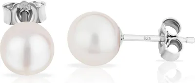 Produktbild von Paar 6,1mm echte Süßwasserperle Ohrstecker 925 Silber Perlen Damen Ohrringe rund