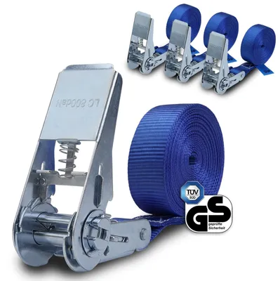 Produktbild von Spanngurt mit Ratsche 4er Set |  | 4 m oder 6 m | 25 mm breit | Ratschengurt Ratschenspanngurt Zurrgurt belastbar bis 800 kg - 4er Pack 2.5 cm x 4 m