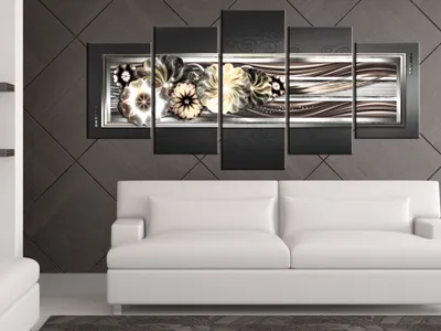 Image de Tableau acoustique Fleurs Abstrait 200 x 100 cm Tableaux Mousse acoustique Absorbeur acoustique haute performance Isolation acoustique Toile 5 pièces Tableau mural Acoustique intérieure Isolation acoustique 020101-213