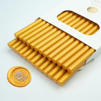 Image de Bâtonnets de cire pour sceaux - Coffret de 26 pièces pour pistolets à colle - Idéal pour les sceaux, les invitations et les cartes - Couleur or