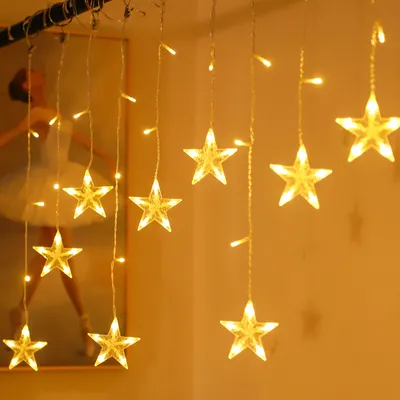 Produktbild von 2m LED Stern Lichtervorhang Lichterkette Batteriebetrieben Innen Party Garten Fenster Weihnachten Deko, Warmweiß